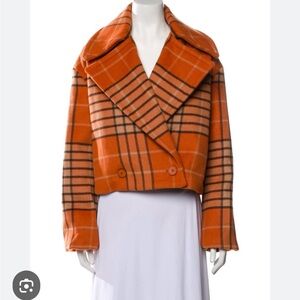 STAUD Orange Plaid Teddy Jacket